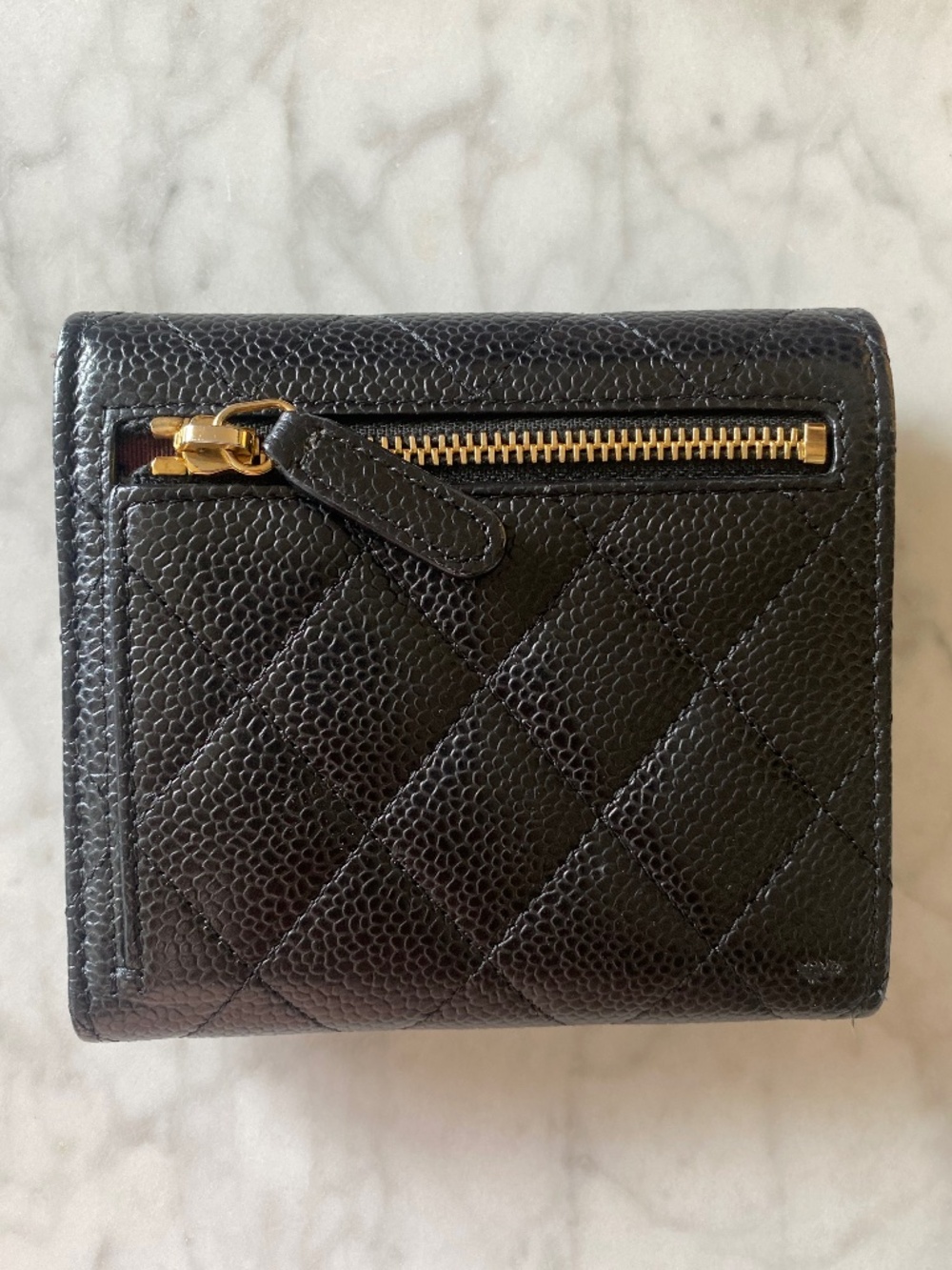CHANEL Black Quilted Caviar Leather Wallet with Gold CC Lock - Picture 2 of 7